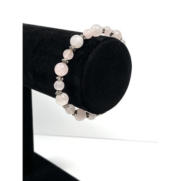 Rose Quartz Bracelet Beaded Memory Wire - Picture 4 of 6